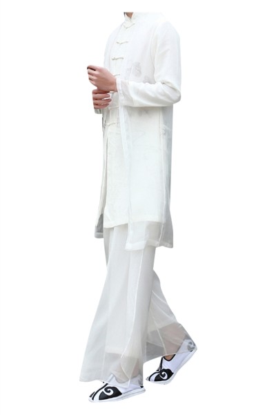 Custom made cotton linen long shirt men's Han suit Tang suit meditation suit Chinese style linen men's suit ancient costume ancient fairy airway robe Kung Fu SHIRT CREW drama suit hand-painted Tang suit SKF004 detail view-2